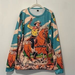 Roy Rogers long sleeve shirt on front and back. Size 3X length 30 inches.
